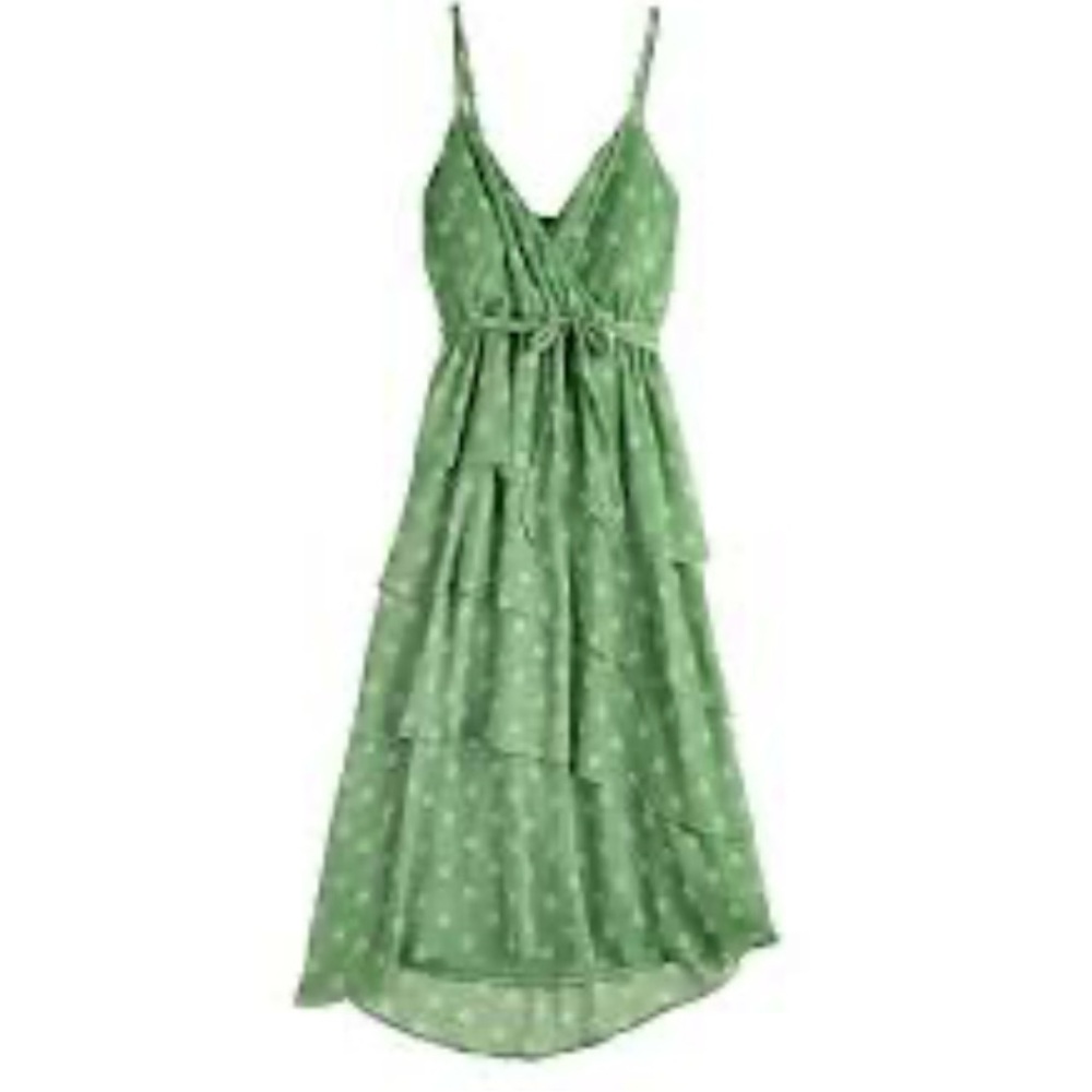 Lauren Conrad Green Polka Dot Layered Strappy V-Neck  Midi Dress